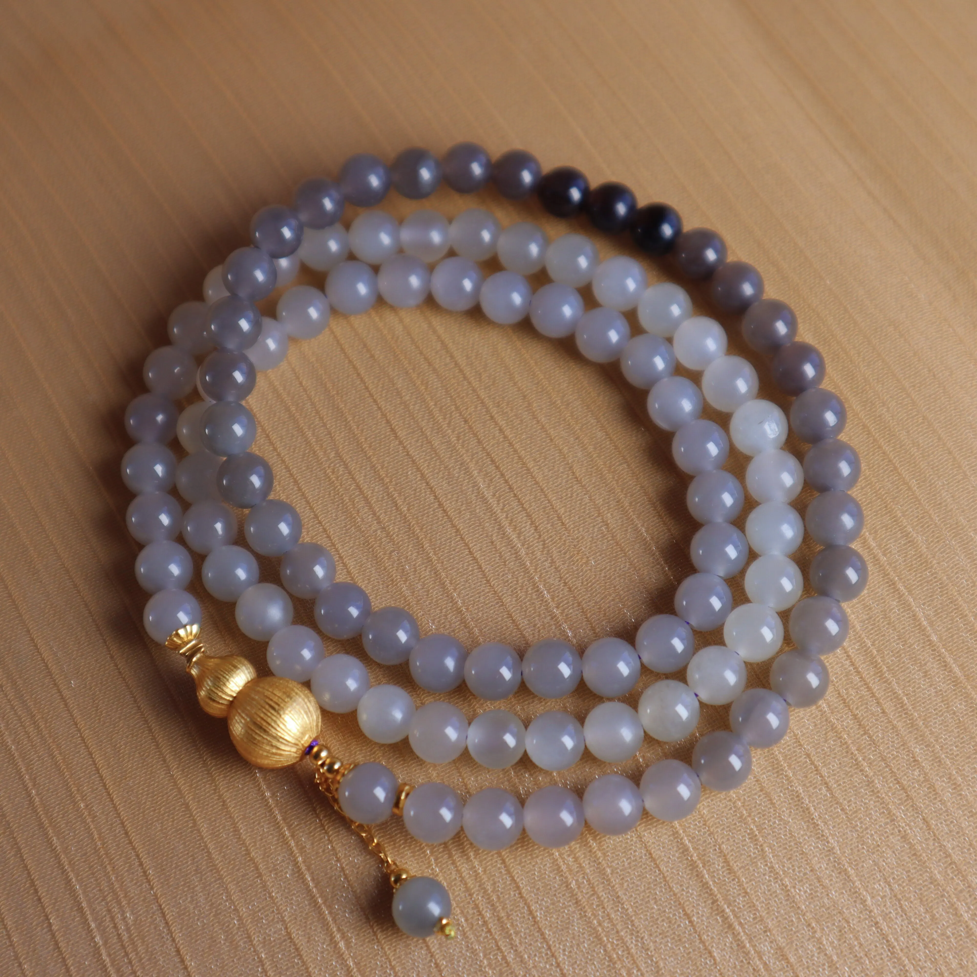 Natural Gradient Smoke Purple Hetian Jade Bracelet 6mm S925 Silver Dual Use Necklace Bracelet Women Oriental Bead Jewelry