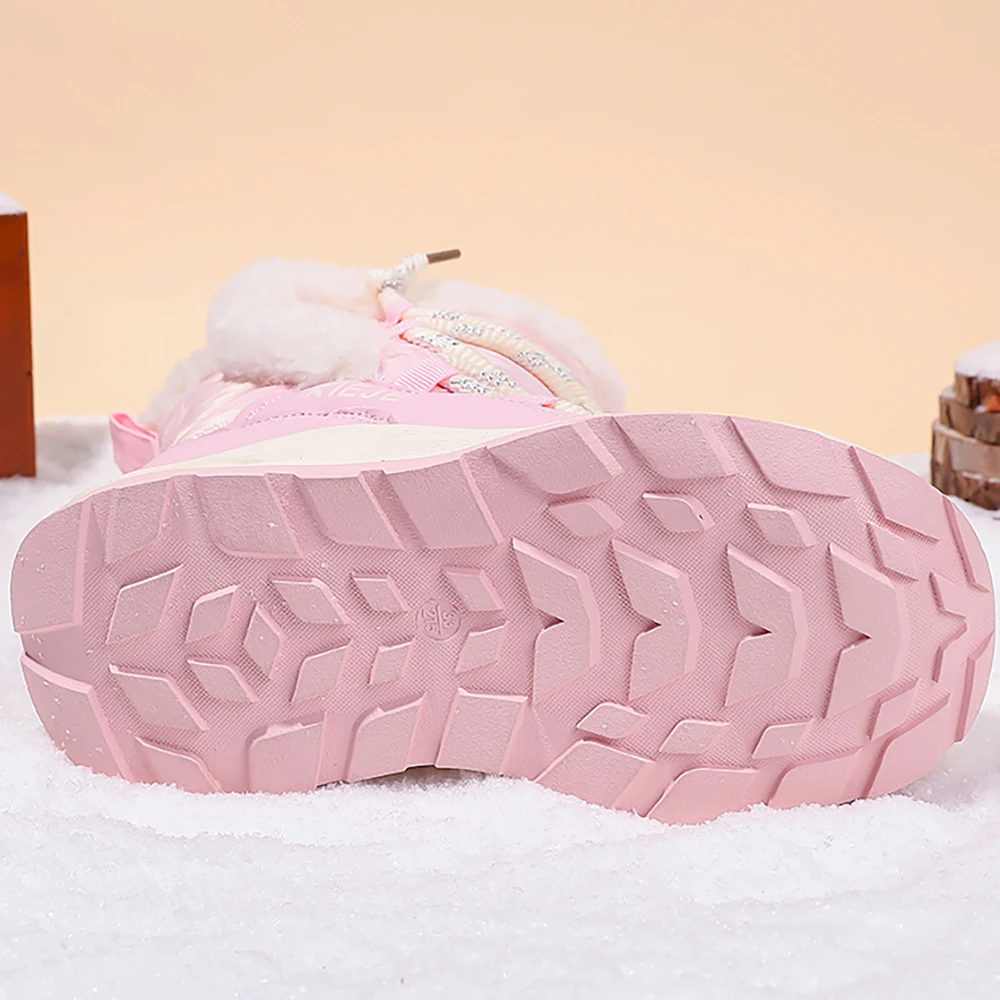 Sepatu Bot Salju Anak-anak Panjang Betis Sepatu Bot Mewah Remaja Hangat Tebal Sepatu Katun Anak Laki-laki Perempuan Tahan Air Antilicin