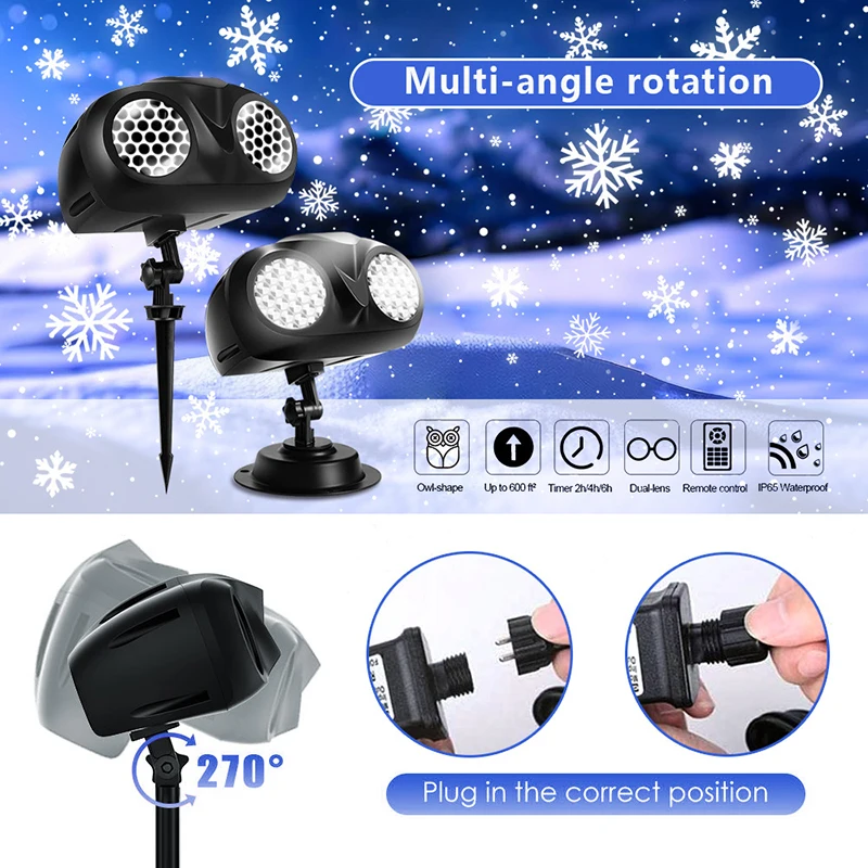 2025 Snowflake Christmas Projector Outdoor Lighting Remote Control Timer Function Waterproof Laser Light Projector Party Holiday