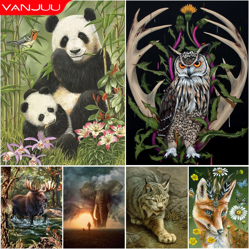 Animals 5D Diamond Painting Panda Elephant Diamond Painting Mosaic Full Drill Diamond Embroidery Painting Home Decor