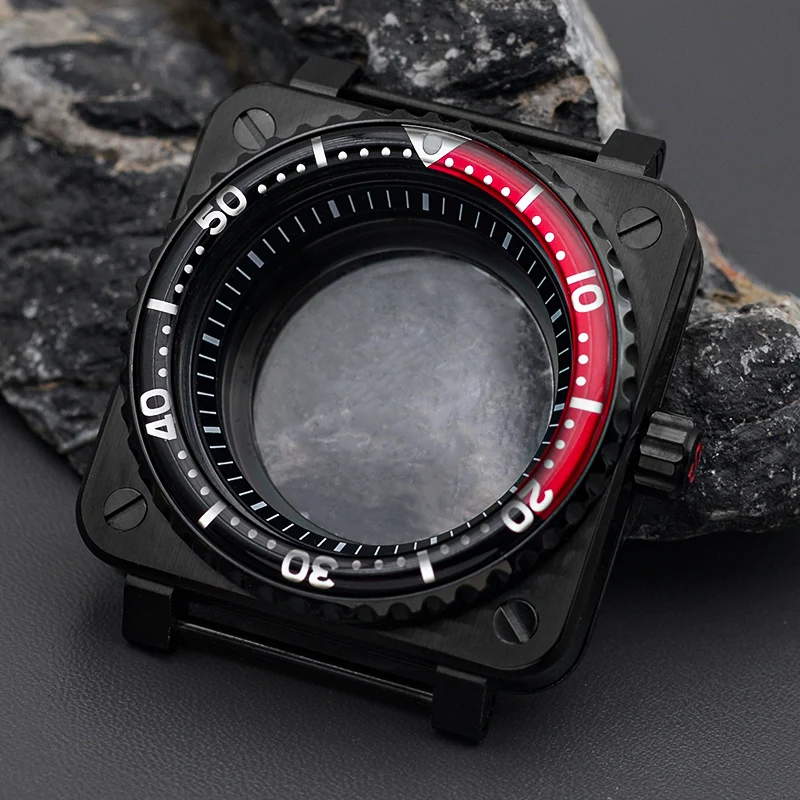 NONE Mod Black Square Uhrengehäuse Edelstahl Saphirglas passend für NH34 NH35 NH36 Automatikwerk Herren Taucheruhrengehäuse 10