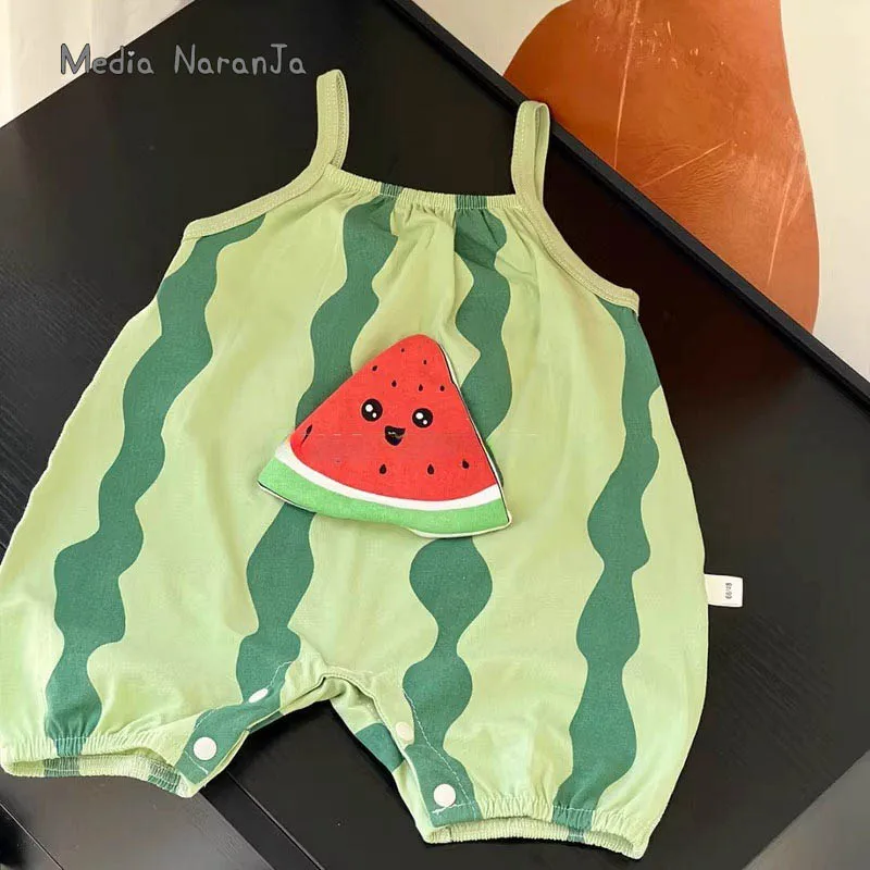 

Summer baby romper Infant sleeveless watermelon outfit cute toddler girl joy jumpsuit fruit costume Purim clothes