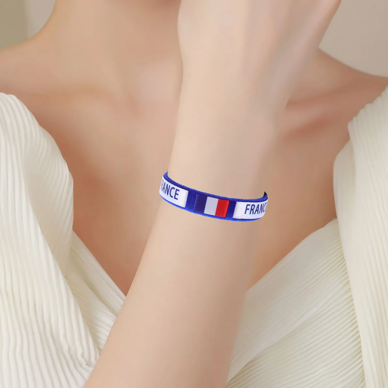 Decorative Soccer Fan Webbing Wristband Flag Pattern Stretch Bracelets Football Game Cheer Supplies Match Webbing Wristband