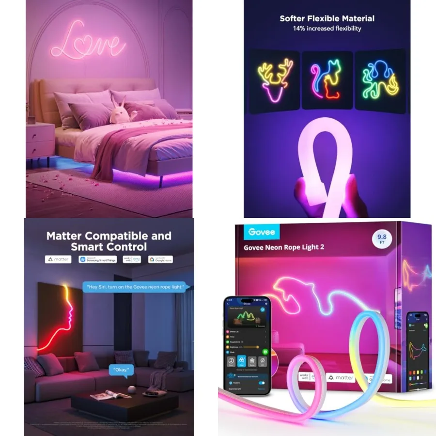 RGBIC Neon Lights, LED Smart Neon Rope Light 2 Works with Matter, Alexa, Google Assistant, Custom DIY Neon Strip Lights for Bed