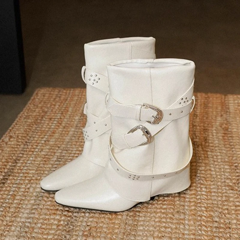 جديد إمرأة أشار تو حذاء من الجلد أحذية مصممين امرأة الشقق تشيلسي الأحذية 2025 الشتاء القوطي أحذية جلدية دراجة نارية الأحذية Mujer