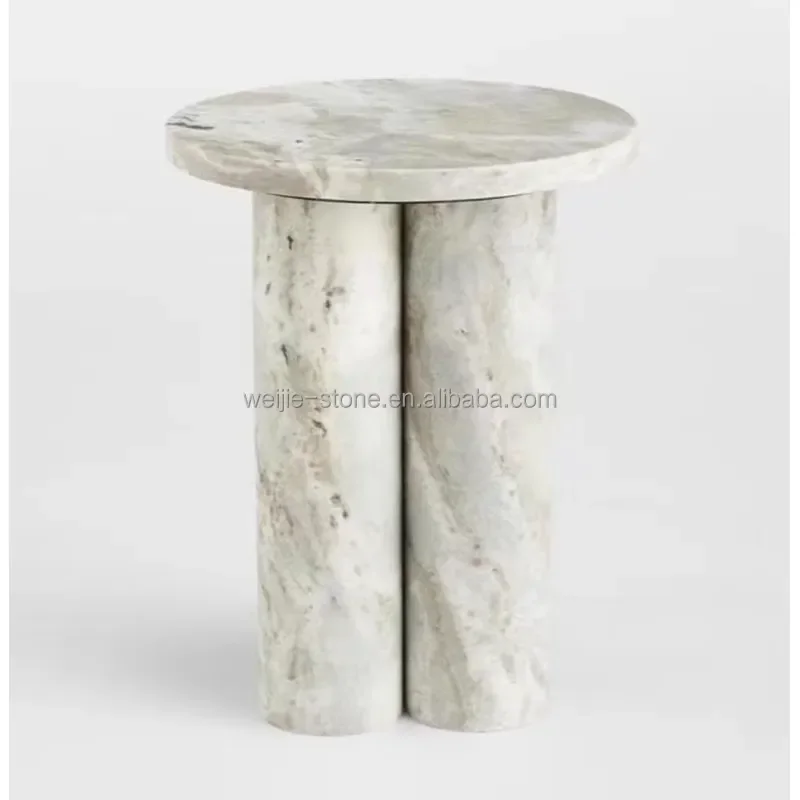 Simple Style Small Travertine Marble Coffee Table European Design Modern Stone End Table for Cafe Living Room