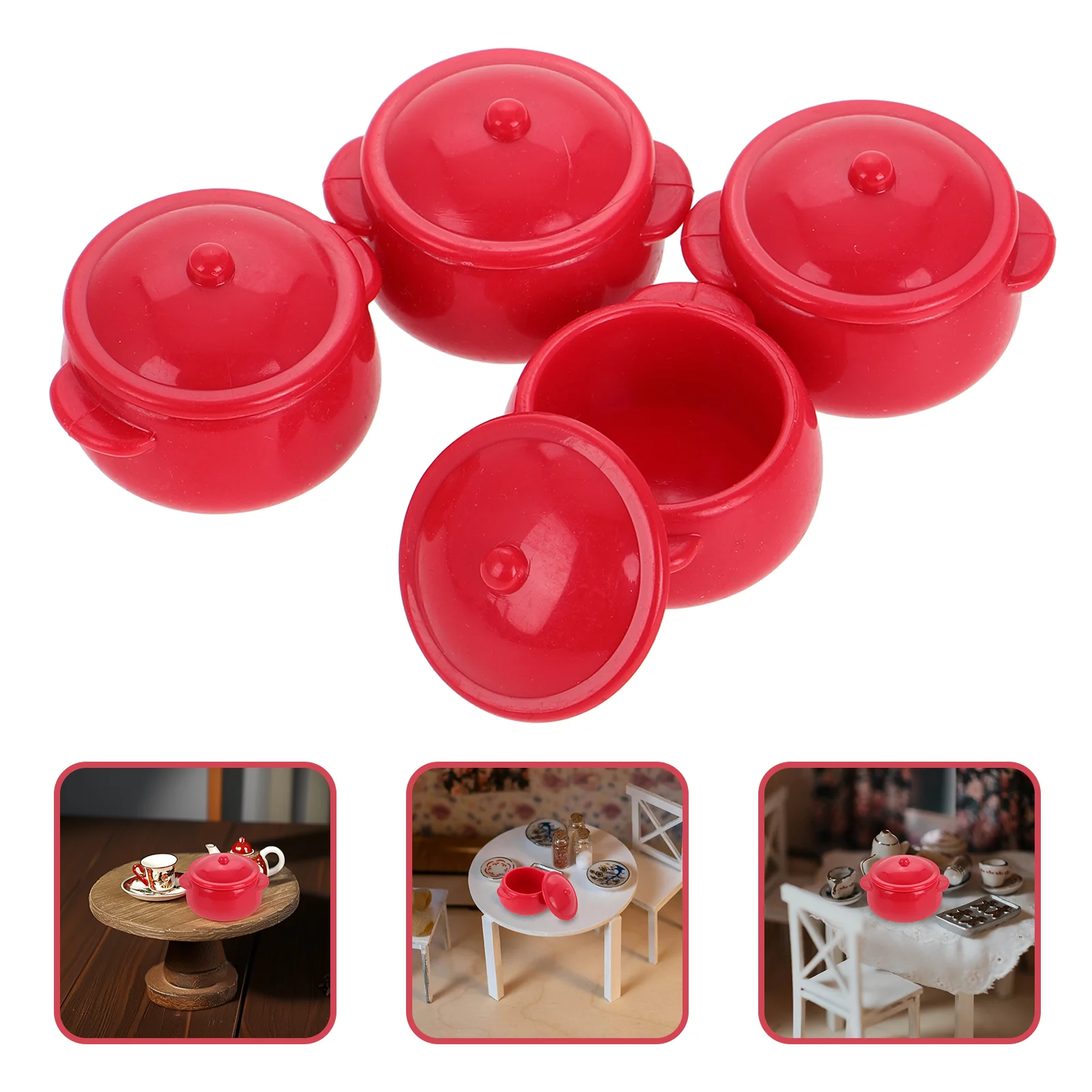 4 Uds modelo olla Mini accesorios para casa de muñecas juguetes para niños pequeños cocina juego de simulación utensilios de cocina de escena de plástico