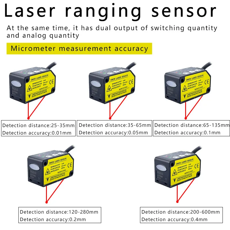 COMS Laser Displacement Distance Sensor Laser Distance Sensor Analog Laser Range Sensor Switch & Analog Dual Output