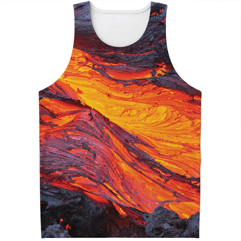 

Fashion Lava Pattern Tank Top For Men Summer Sleeveless Vest Street Casual Tops T-shirt 3D Printed Volcano Tees Male Clothes