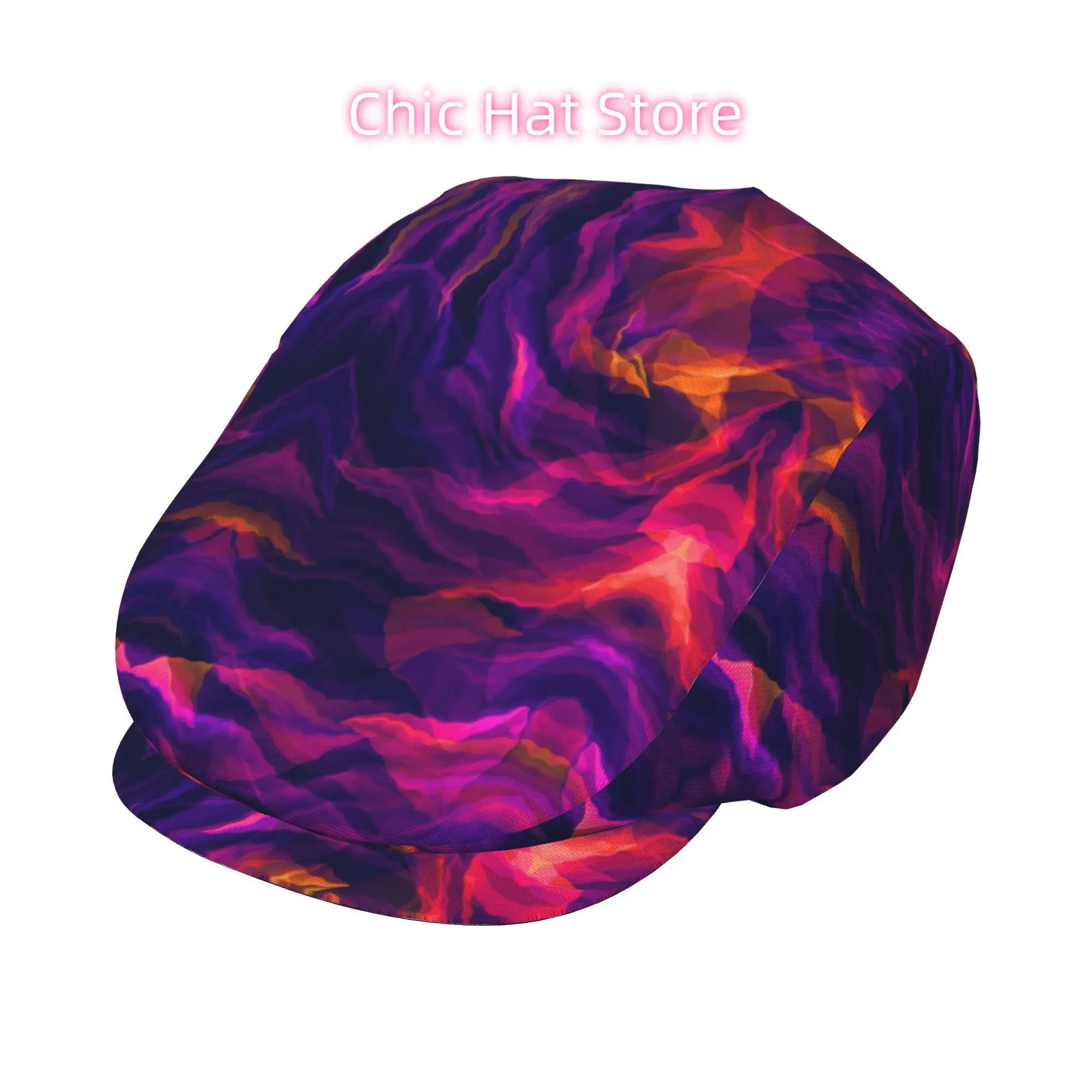 1pc Purple Orange Wave Art All-Over Print Flat-Top Hat for Men And Women, Newsboy Cap, Beret, Irish Hat, Driver Cap, Retro Hat,