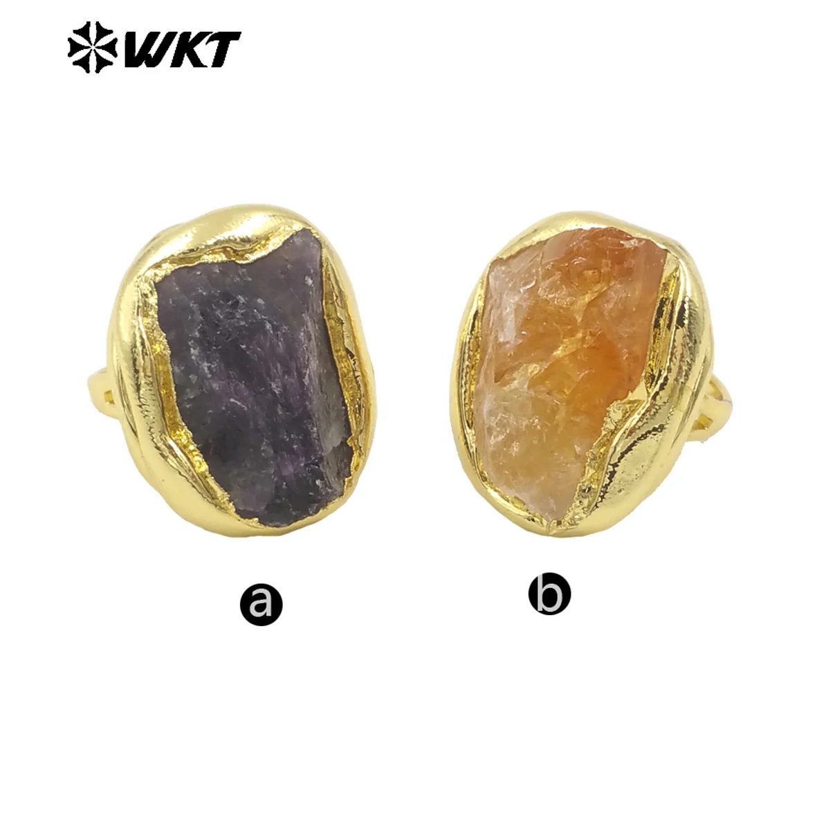 WT-R526 Natural Amethyst And Yellow Citrine Big Stone With 18k Gold Plating Classic Exaggerate Ring Jewelry Decorated