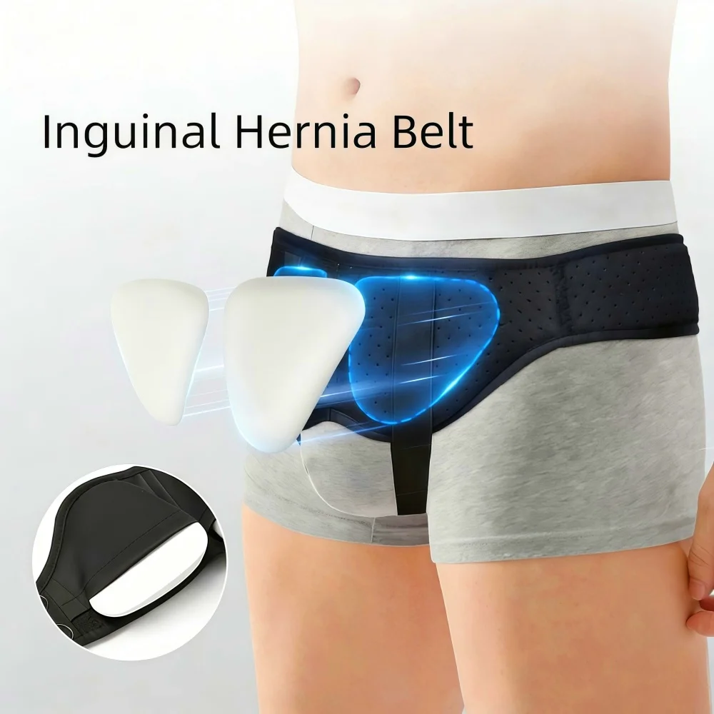 1Pcs Unisex Hernia Belt Hernia Support Truss for Single/Double Inguinal,Adjustable Waist Strap with 2 Removable Compression Pads