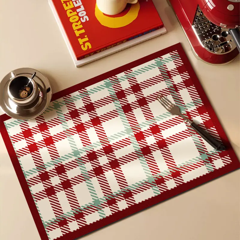 Plaid Dish Drying Mat Super Absorbent Quick Dry Kitchen Countertop Drain Mat Non Slip Heat Resistant Coffee Bar Tableware Pad