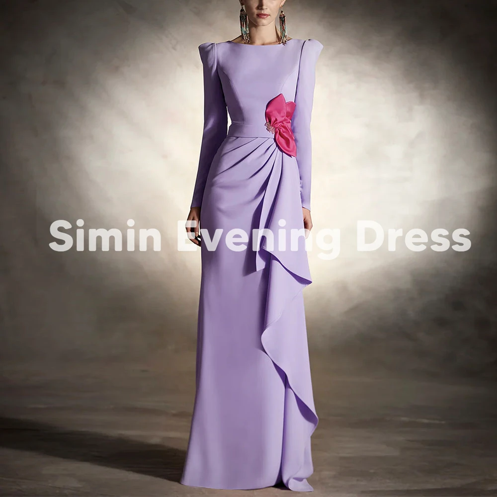 Simin Women's Mermaid Backless Pleats 3D Flower Saudi Evening Dresses With Long Sleeves Floor-Length Formal Elegant Dresses 2025