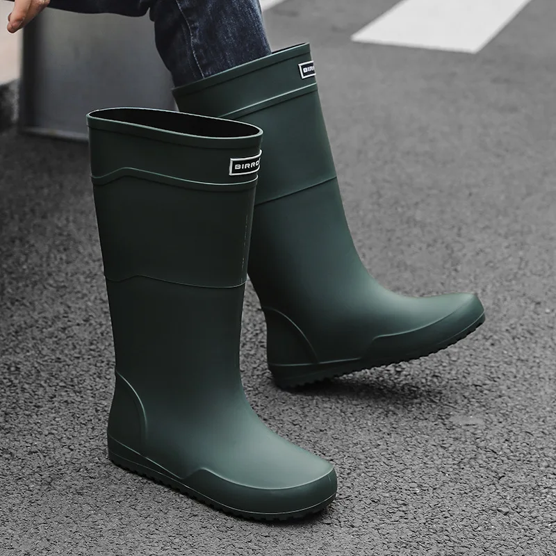 2023 Men's Knee-high Rubber Rain Boots Waterproof Kitchen Rainboots Non-slip Wellies Shoes Outdoor