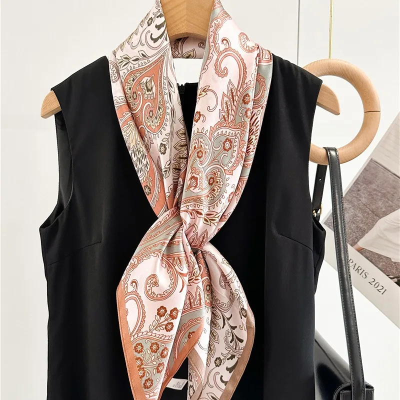 New 100% Natural Mulberry Silk Square Scarf 88x88cm for Women Watercolor Floral Print Luxury Hair Scarf Bandana Hijab shawl Wrap view 4