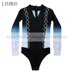 LIUHUO Figure Skating Top Men's Boys' Ice Performance Costume Competition Long Sleeve Dance Tights Leotard Black Children Wear