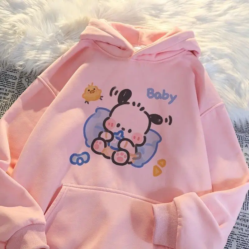 

Женская толстовка Sanrio Pochacco в японском школьном стиле с принтом, на флисовой подкладке, оверсайз, унисекс, осенне-зимняя повседневная модная верхняя одежда