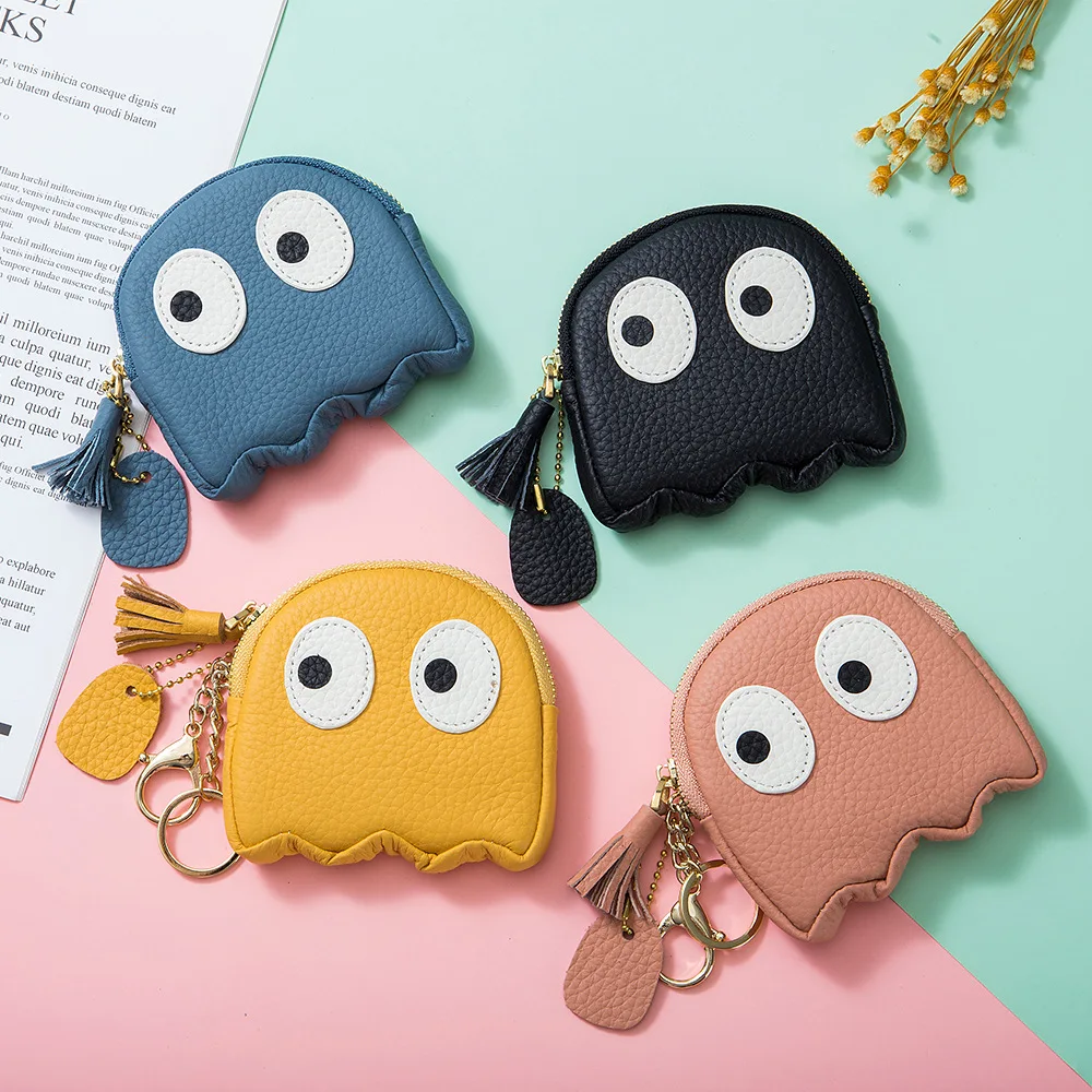 Cartoon Cute Coin Wallet Genuine Leather Bag Mini Niche Design Korean Ins Soft First Layer Cowhide Purse Woman