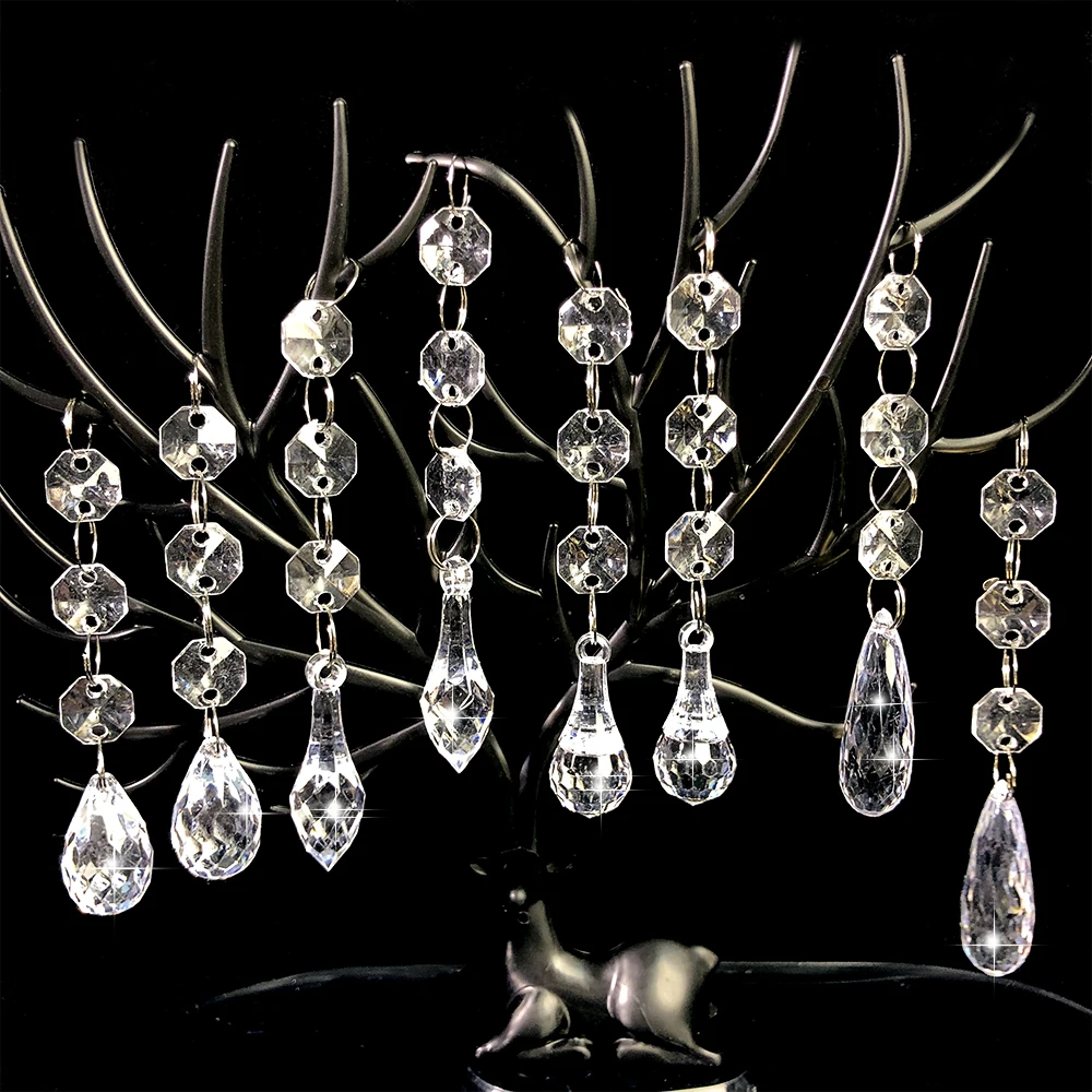 20/40PCS Crystal Pendant Transparent Door Curtain Ornament Acrylic Wedding Road Guide Desktop Decoration Christmas Tree Decor