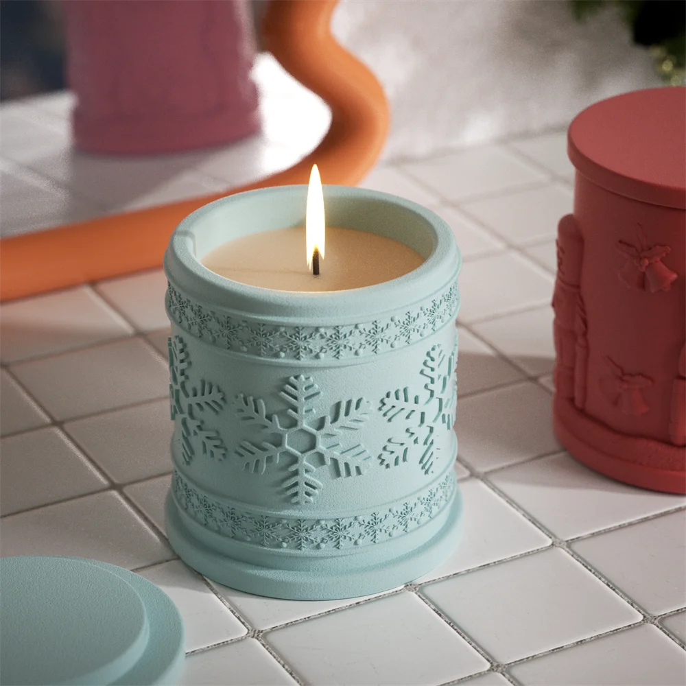 Nicole Christmas Tales Candle Jar Gypsum Silicone Mould and Refill Mold Candle Vessel Jesmonite Mould Xmas Home Decor