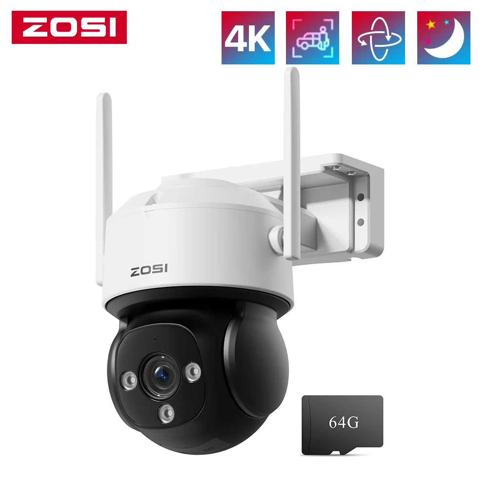 

ZOSI 4K WiFi камеры видеонаблюдения для дома 8MP/2MP, уличные/внутренние, водонепроницаемые, с автоматическим отслеживанием людей, PTZ-камера видеонаблюдения
