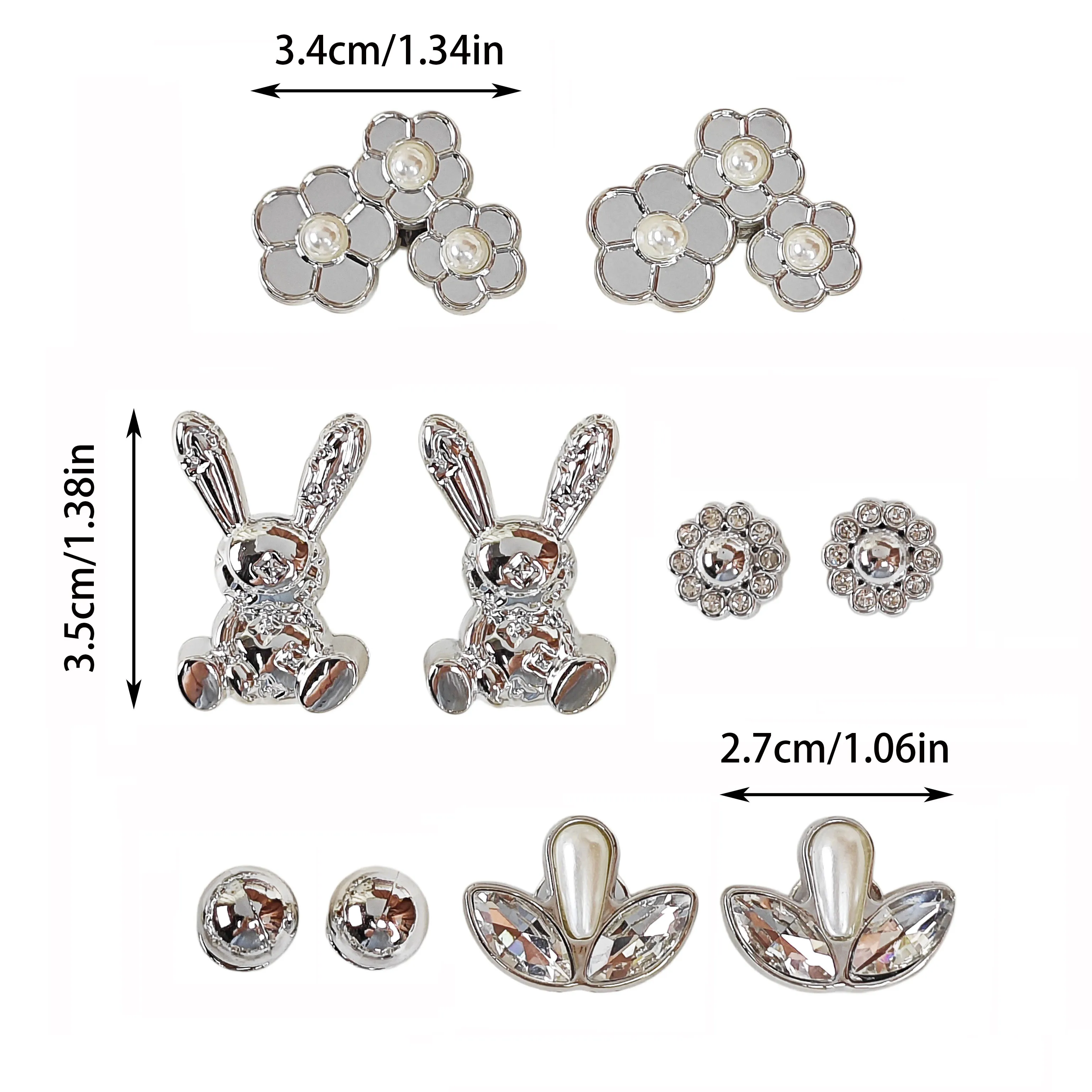 10Pcs Shoe Decoration DIY Charms, Shiny and Fashionable Versatile Pearl Flowers, Rabbit, Round Bead Personalized Slipper Decoration Clips, Suitable for Eva Beach Shoes, Sandals, Detachable Shoe Decoration, Girls' Accessories, Holiday Gifts
