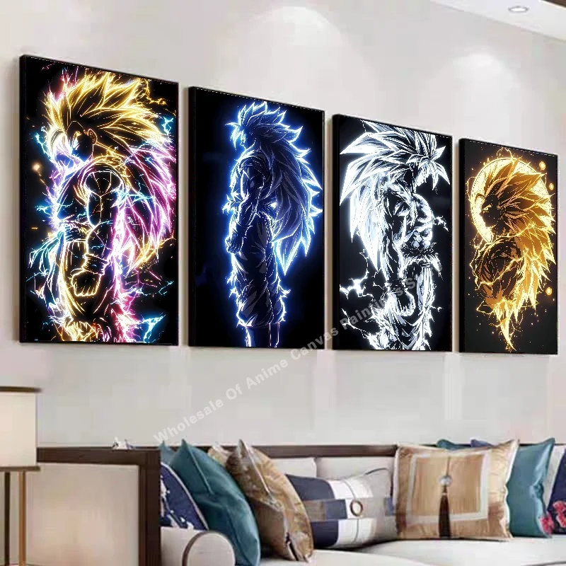 Anime Dragon Ball Wukong Neonowy Efekt Światła Plakat Wysokiej Rozdzielczości Druk Obrazu Kreatywna Dekoracja Ścienna do Domu Obraz