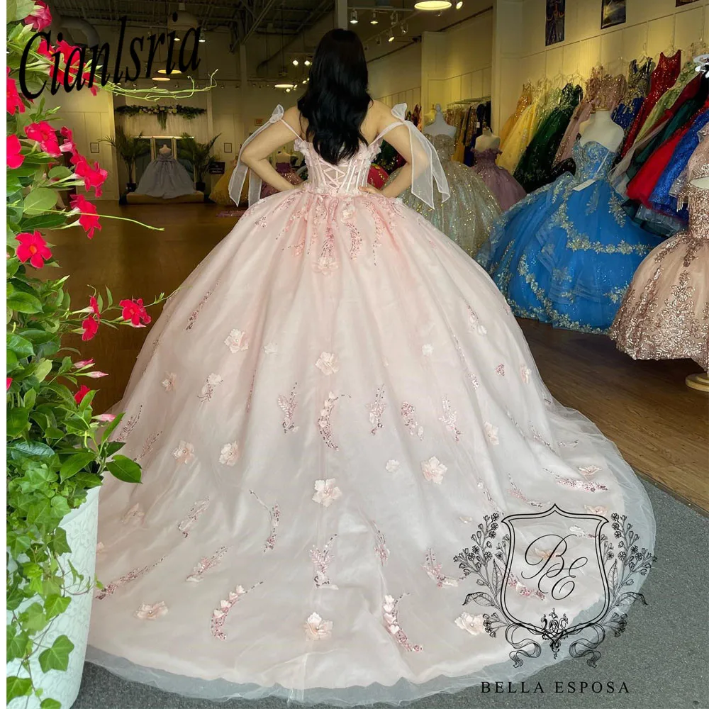 Robe de Quinceanera en dentelle rose avec perles de cristal, robe de Rh3D, 15 robes éducatives