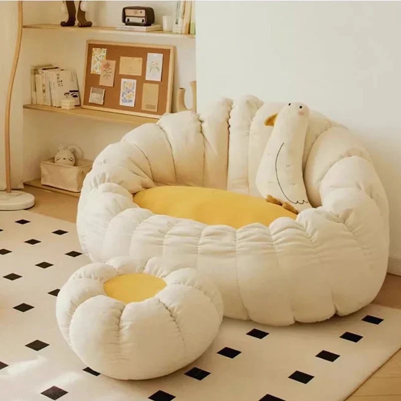 Nordic Individual Small Bean Bag Sitting Modern Kids White Cute Puffs Sofa Kawaii Exterior Curved Divani Da Soggiorno Furniture