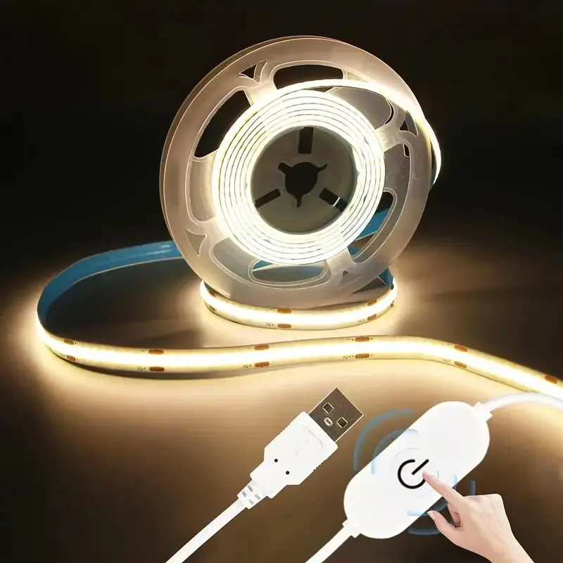 Taśma świetlna LED Czujnik dotykowy USB 5V COB Dioda Taśma Ściemniacz Podświetlenie DIY Oświetlenie liniowe o dużej gęstości Wstążka do dekoracji wnętrz