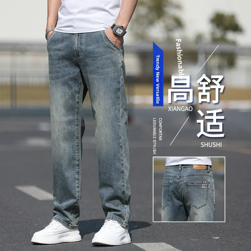 

Retro American Sle Men's Jeans High Street Loose Straight Leg Long Pants Spring Autumn New Arrival Multi-ket Mid-Waist