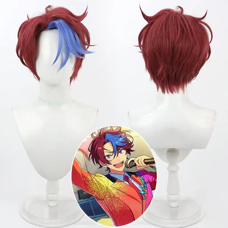 Ensemble Stars Nice Guy Cosplay Wig Highlight Short Hair Heat-resistant Synthetic Fiber with Rose Net Cap Halloween Cosplay Wig