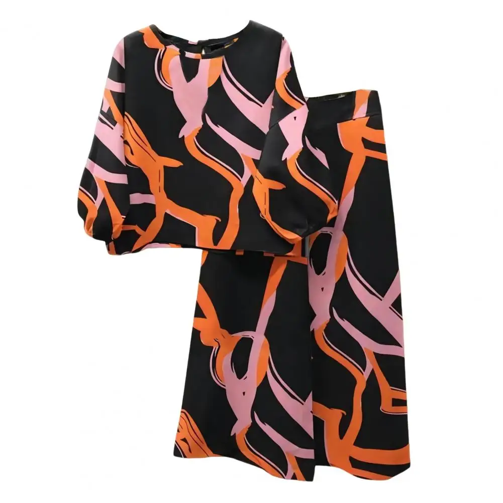 2025 Set da donna in due pezzi Camicetta vintage Pantaloni a gamba larga Set di abiti da donna con motivo floreale bohémien con camicetta a maniche a 3/4 per Wor