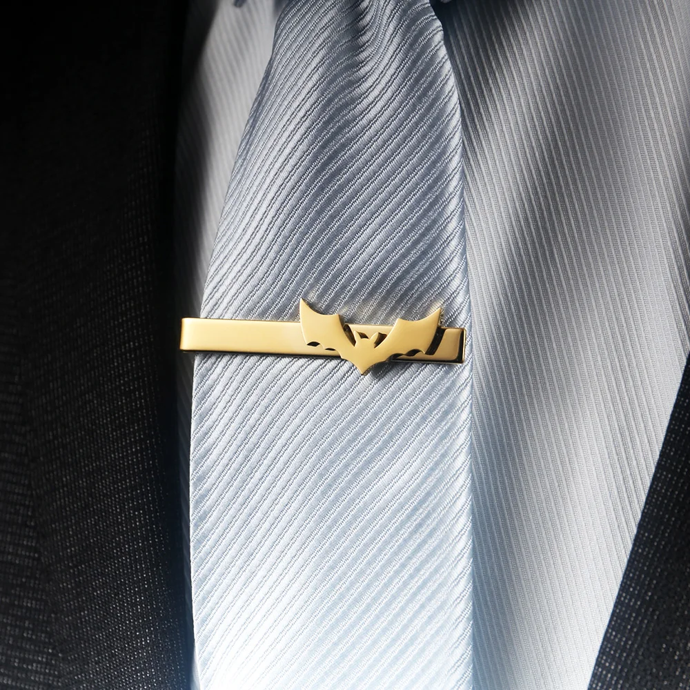 Tangula Stainless Steel Bat Tie Clip Gothic Animal mens Suit Clip Fashion Groomsman wedding Accessories Halloween Gift
