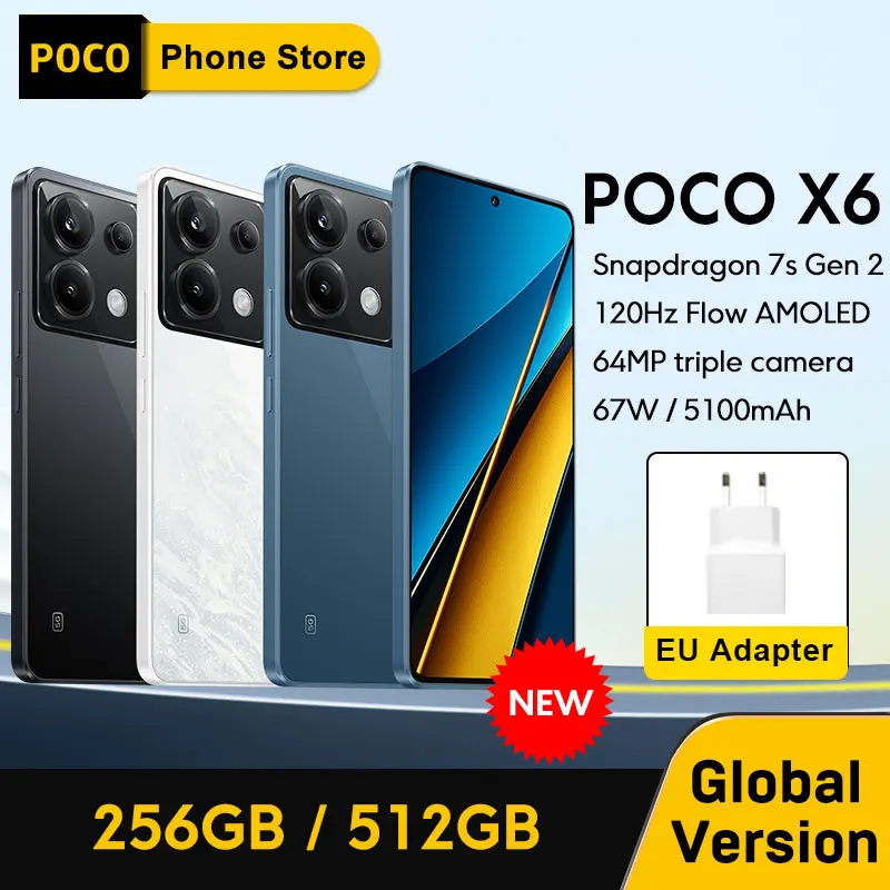 POCO X6 5G Global Version Smartphone Snapdragon 7s Gen 2 120Hz Flow AMOLED Display 64MP Camera with OIS 67W Turbo Charging NFC