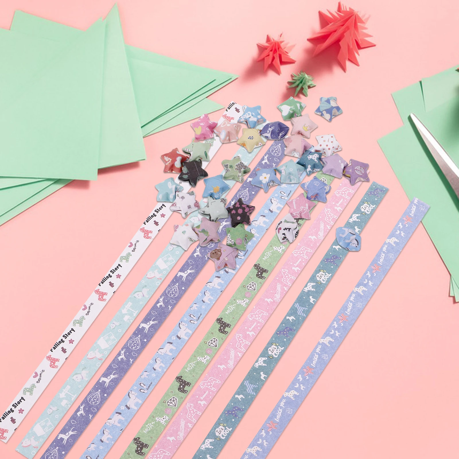 

2160pcs Origami Paper Strips Cartoon Delicate Stars Pattern DIY Craft Party Decoration Handmade Teaching Supplies
