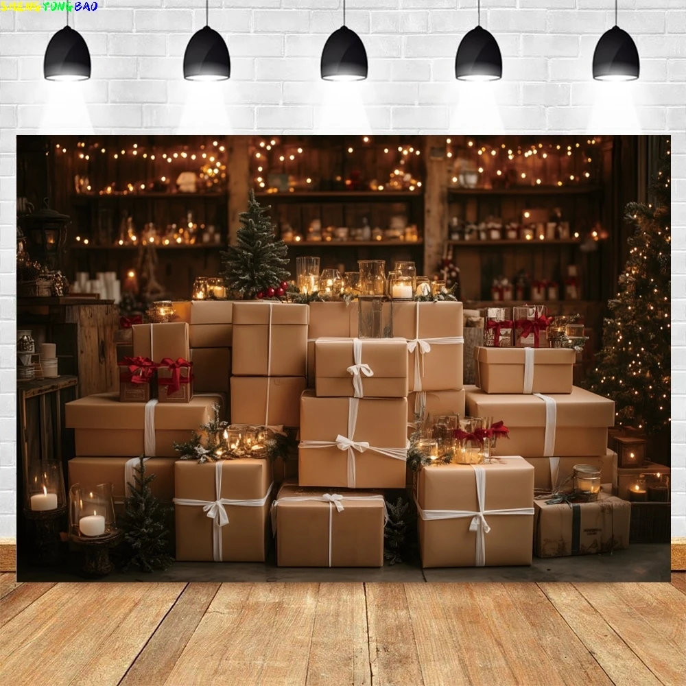 Christmas  Gifts Box Backdrop for Photography Teddy Bears New Year Decor Photo Background Kids Portrait Family Party Decorations