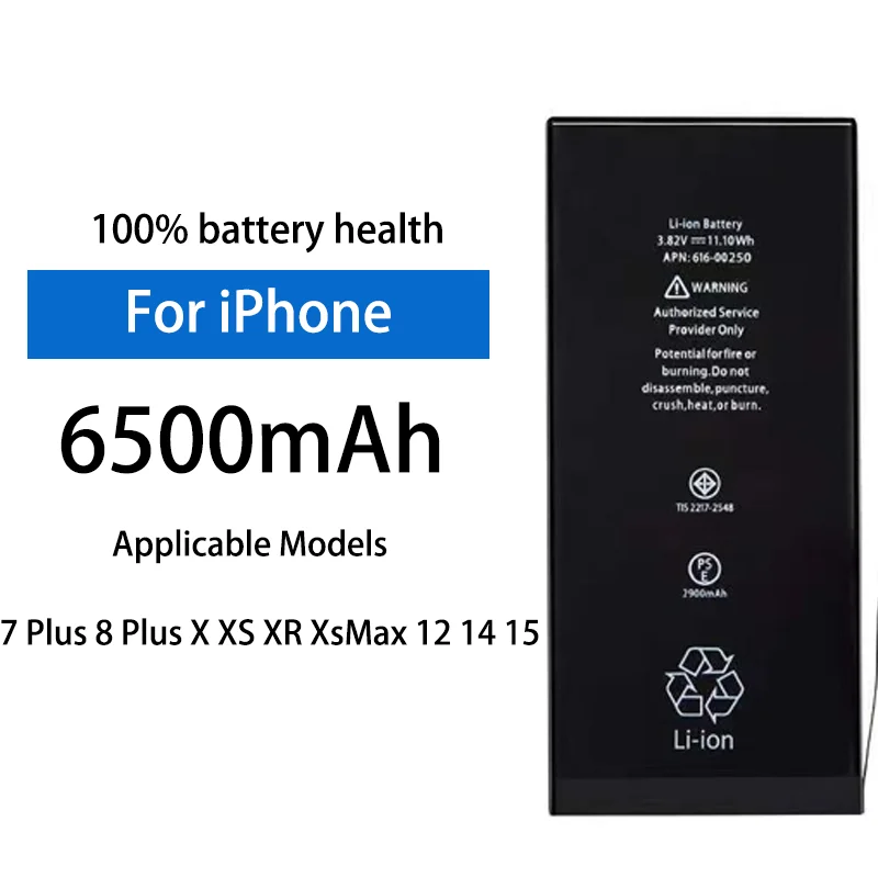 

6500mAh High Capacity Replacement Battery For iPhone 7 Plus 8 Plus X XS XR XsMax 12 14 15