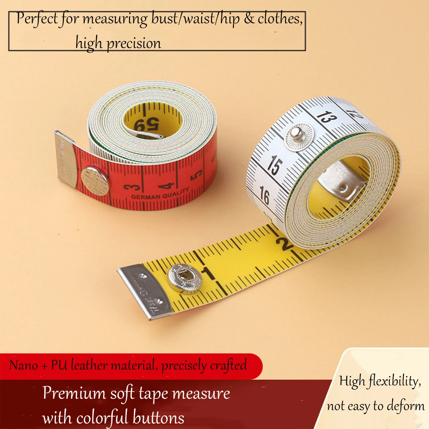 Colorful 1.5M Dual Scale Soft Tape Measure with Metal Button for Sewing Tailoring Body Measuring Ruler Scale for Tailor Craft DI