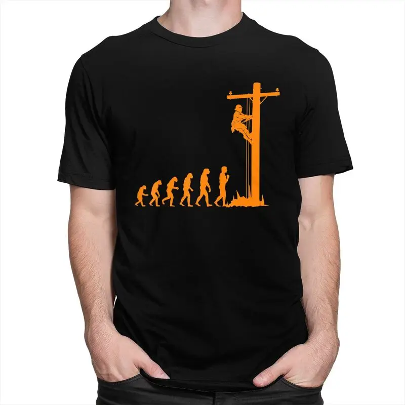 Custom Unique Evolution Of Lineman T Shirt Short-Sleeve Cotton Tshirt Leisure Funny Electrician Gift Tees Loose Fit Clothing