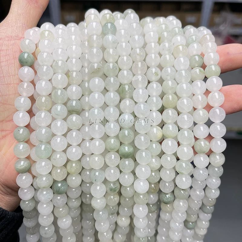 الطبيعية الجليد الأخضر حبات اليشم الأحجار الكريمة المستديرة فضفاض حبة لصنع المجوهرات قلادة سوار ذاتي الصنع المواد اليدوية 4/6/8/10/12 مللي متر #6