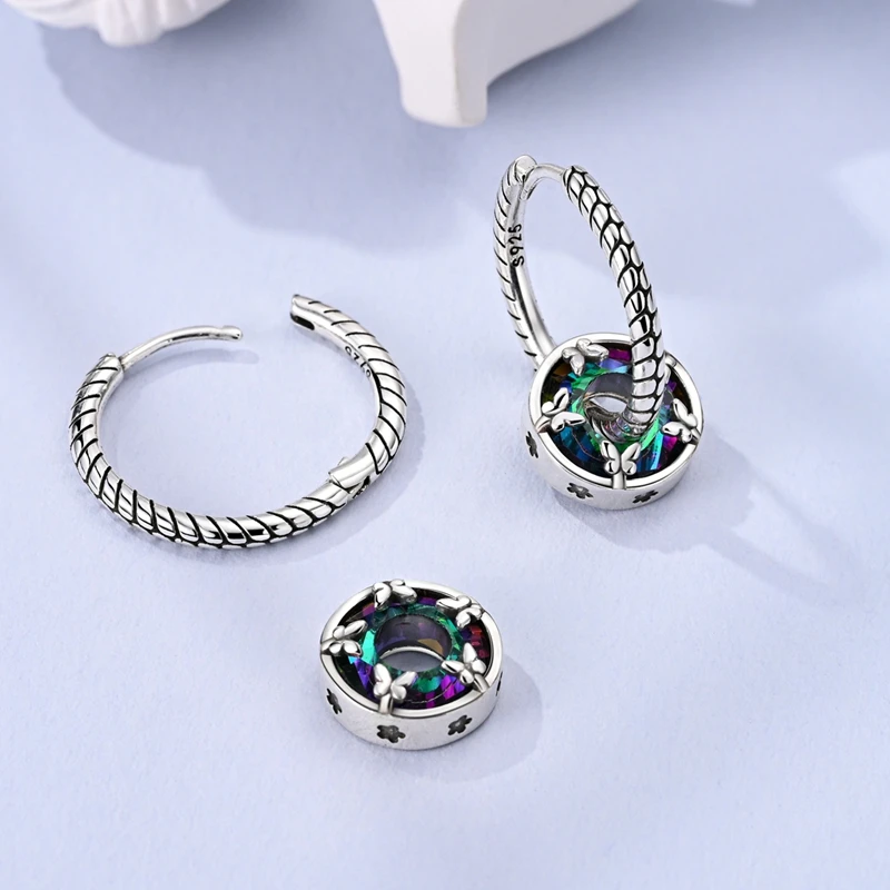 Popular 925 Sterling Silver Butterfly Crystal Circular Drop Earrings For Women Fine Valentine's Day Jewelry Gifts