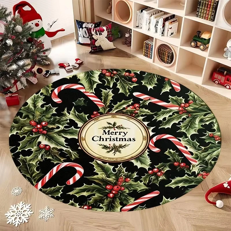 VIKAMA  Round Area Rug with a Christmas King Nutcracker Round Rug Red Green Holiday Christmas Festive Floor Area Carpet Home