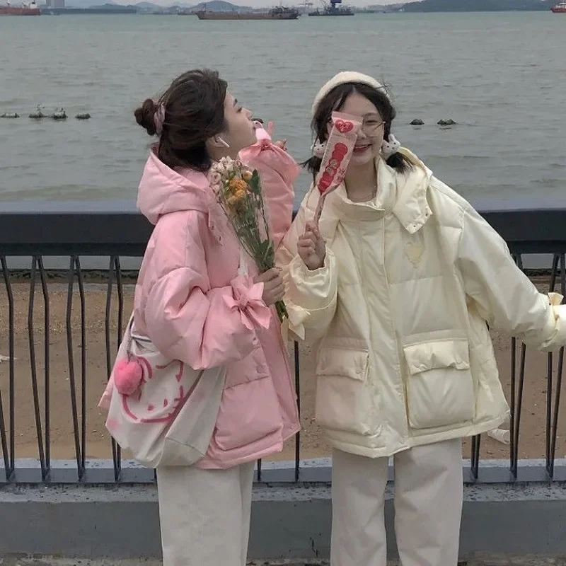Parkas femmes Style Preppy filles poches à capuche Mujer vêtements d'extérieur solide Baggy hiver garder au chaud étudiant collège quotidien belle Simple