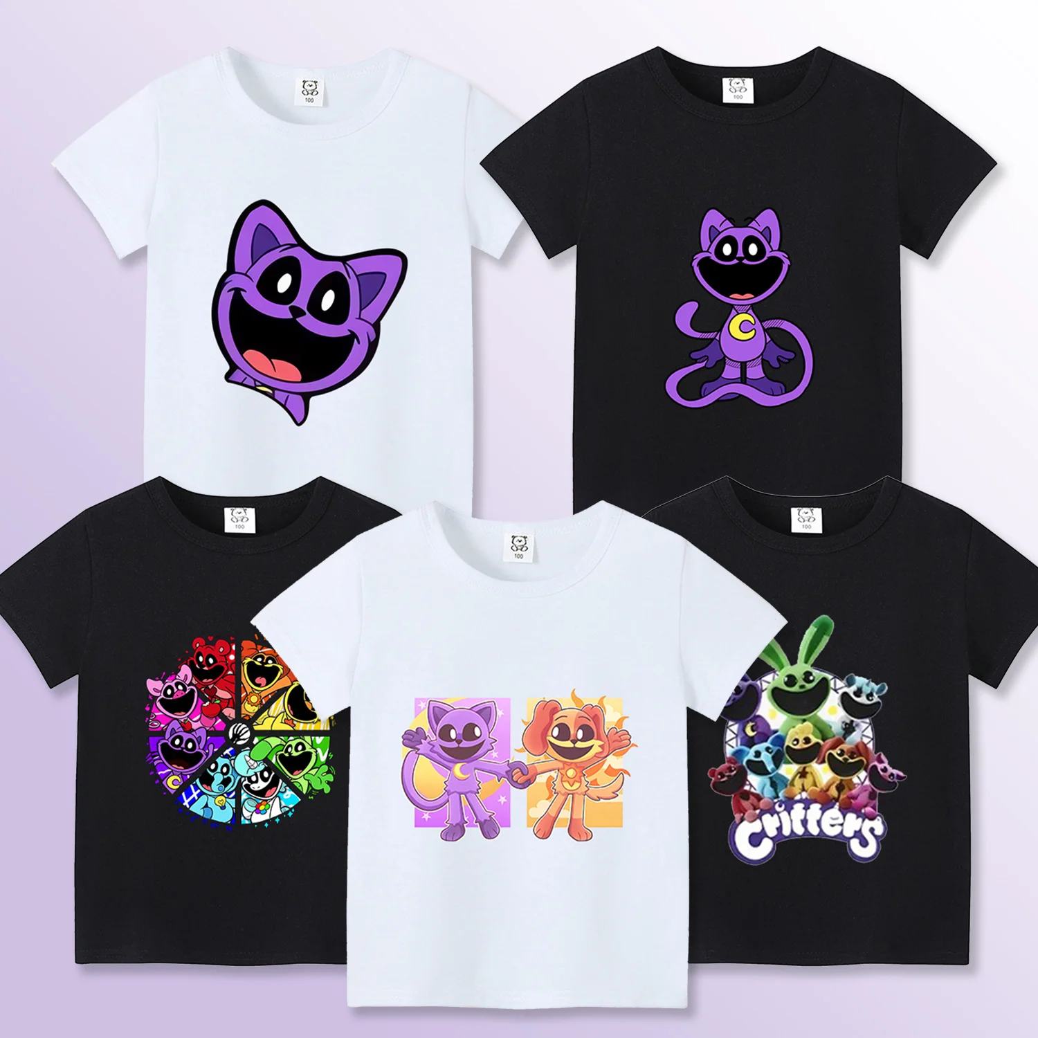 Smilings Critters T-shirt for Kids Cartoon Figure Printed Short Sleeve Clothes Children Summer White Black Base Tee Casual Tops