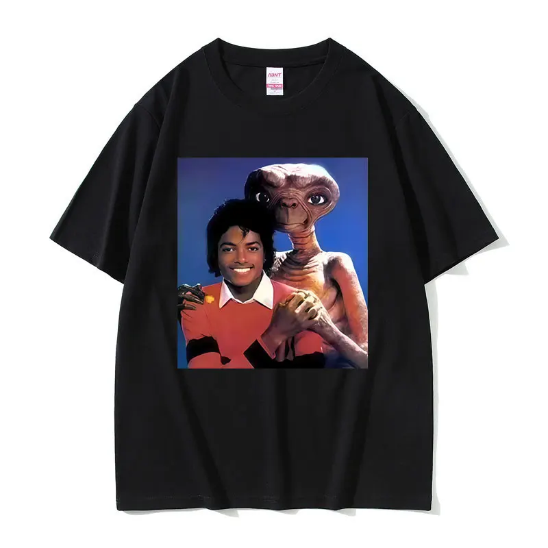 

Michael Jackson and E.T Funny Meme Graphic T-shirt Men Women Hip Hop Gothic Rock T-shirts Men's Casual Cotton Vintage T Shirts