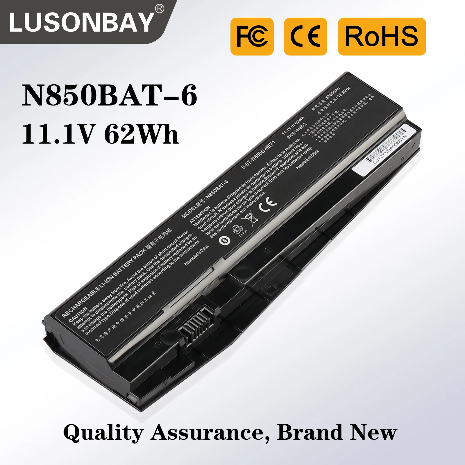 

LUSONBAY N850BAT-6 Laptop Battery For Clevo N850 N850HC N850HJ N870HC N870HJ1 N870HK1 N850HJ1 N850HK1 N850HN 11.1V 62WH 5600mAh
