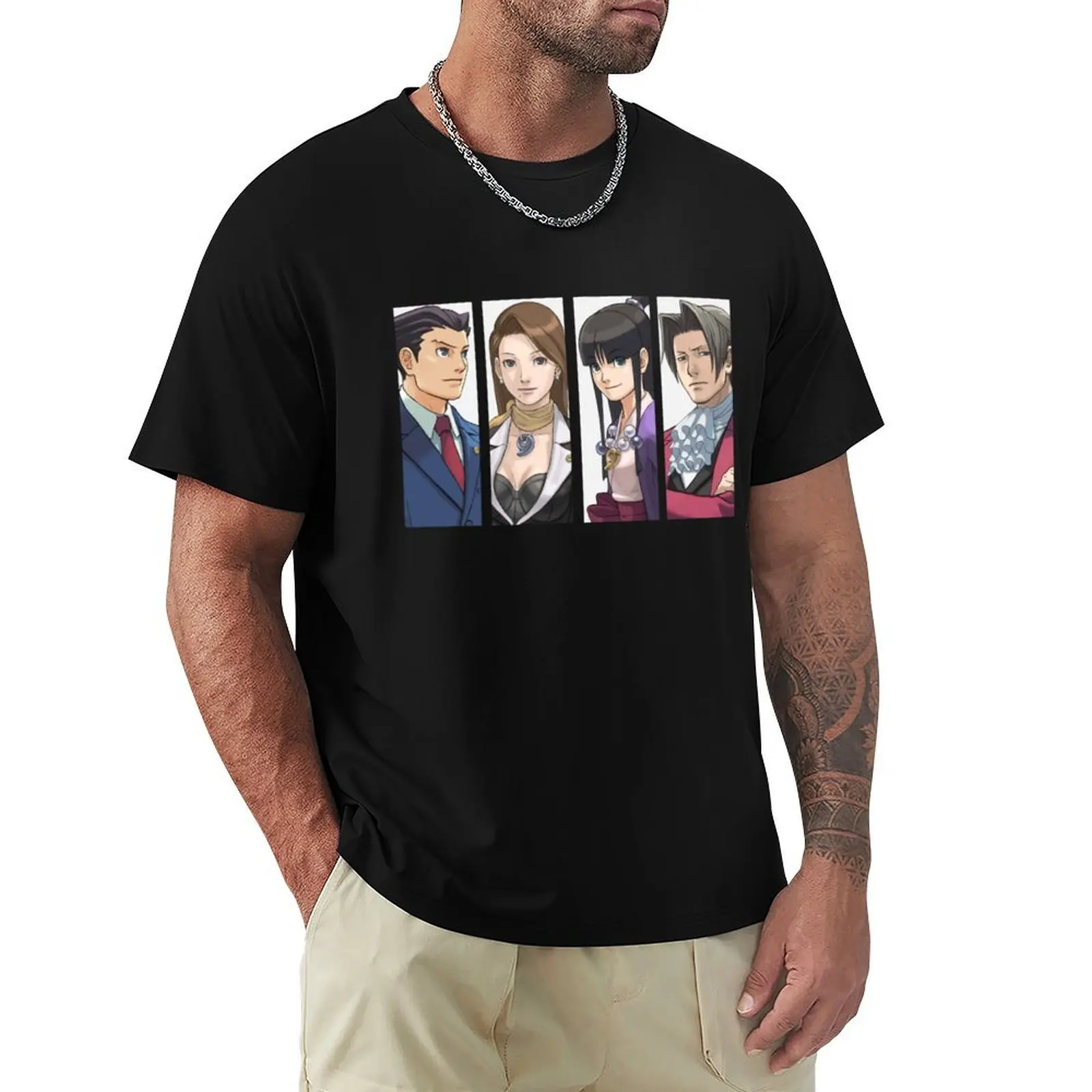 Ace Attorney Panels T-Shirt Work Utility Casual Tee Shirt