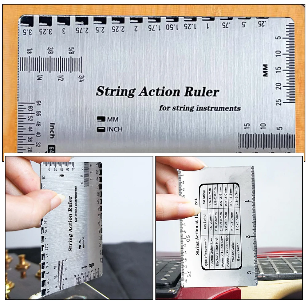 Calibro di azione della corda della chitarra Righello in acciaio Compatto Durevole Misurazione precisa Strumento di configurazione per chitarra elettrica acustica per basso